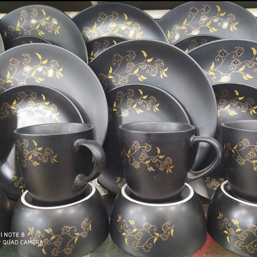 Exclusive Paragon Ceramic 24 pcs Dinner Set Black With Golden Print